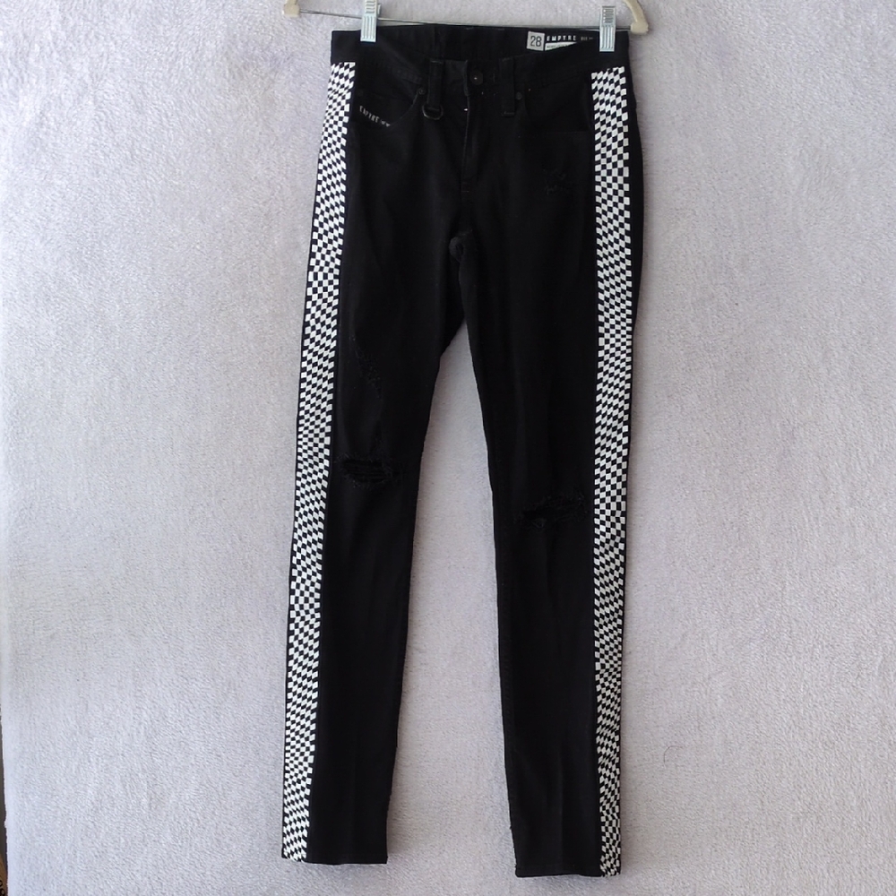 Empyre Recoil‎ Distressed Checkered Punk Skater Super Skinny Jeans Waist 28